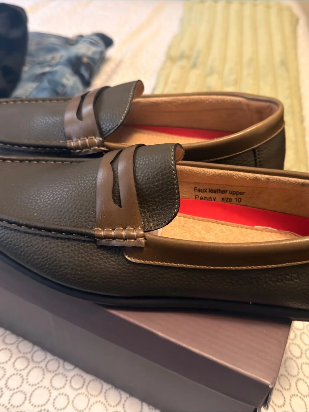 Henry Ferrera Olive Green Leather Penny Loafers